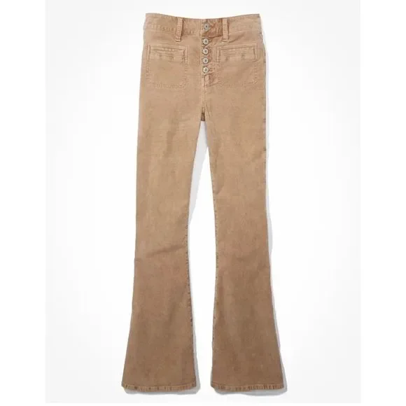 AMERICAN EAGLE Stretch Corduroy Super High-Waisted Plus Size Flare Pants Sz 18 - Picture 1 of 10